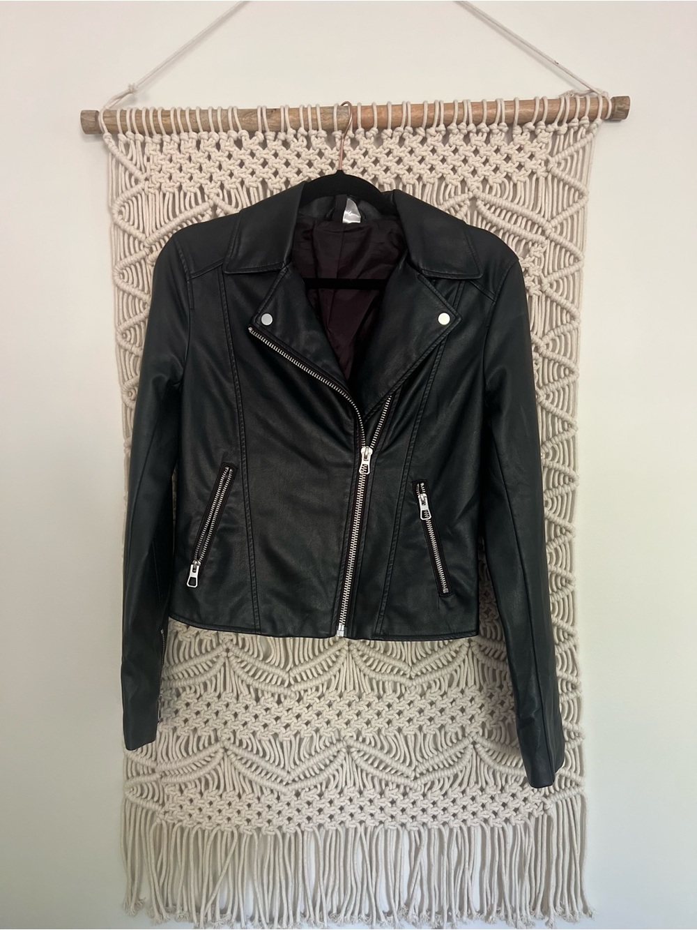 H&M Black Faux Leather Biker Jacket - Silver Hardware